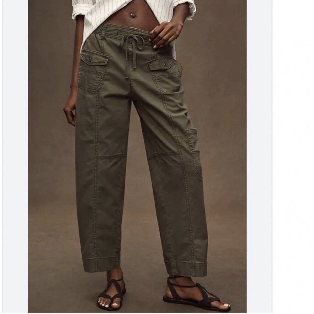 Anthropologie Pilcro Utility Drawstring Small Pants Green Cargo Straight Leg